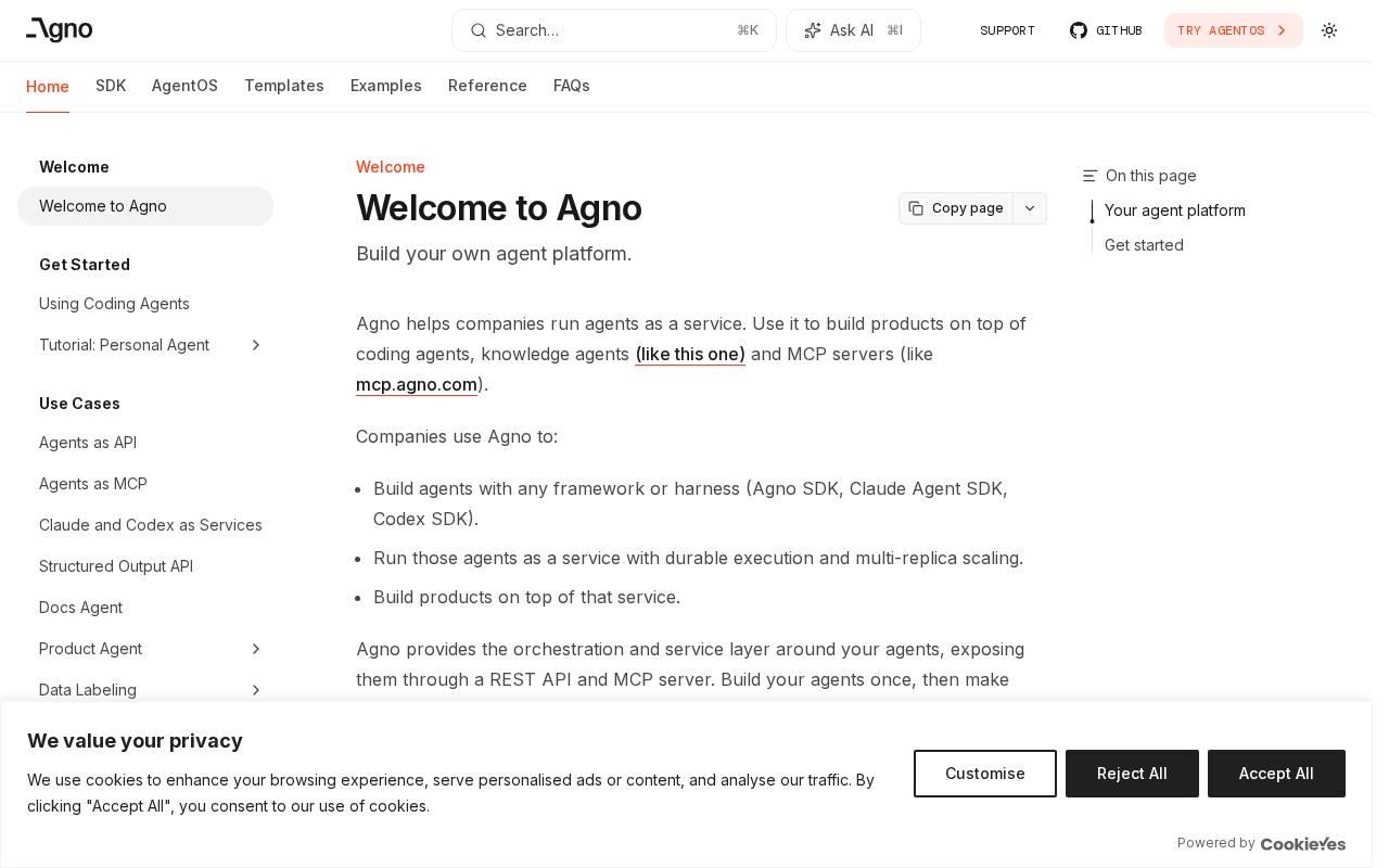 Screenshot of the Agno website