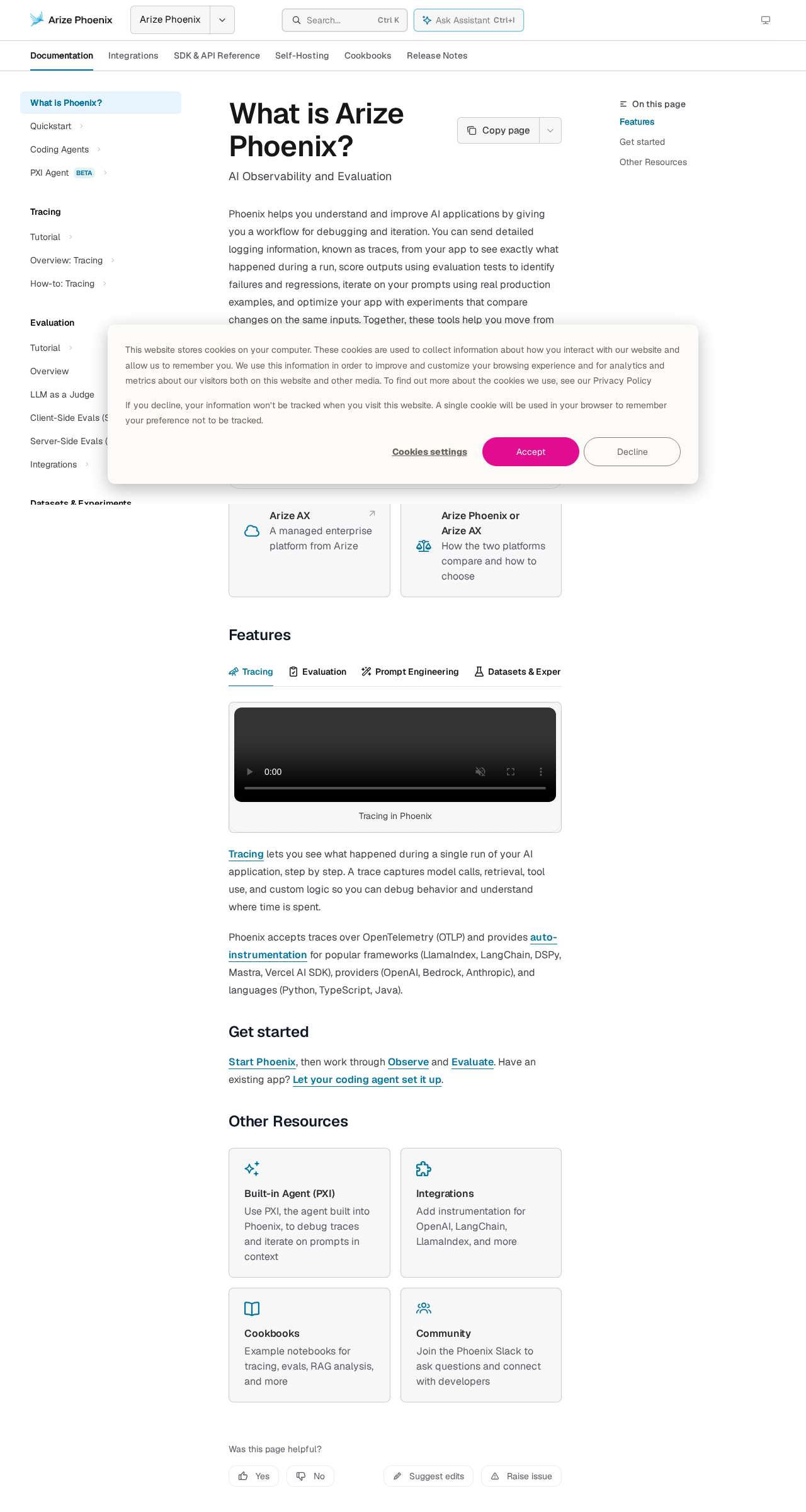 Screenshot of the Arize Phoenix website
