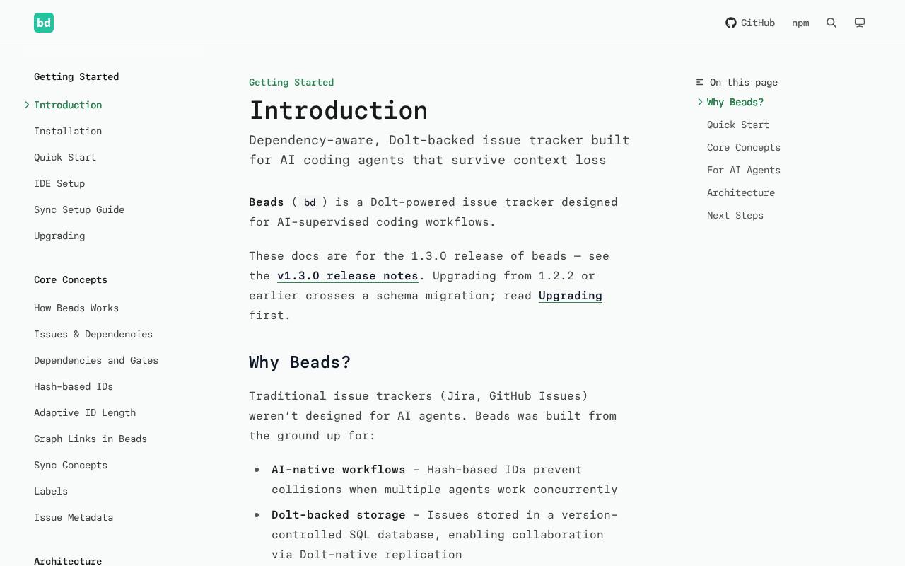 Screenshot of the Beads website