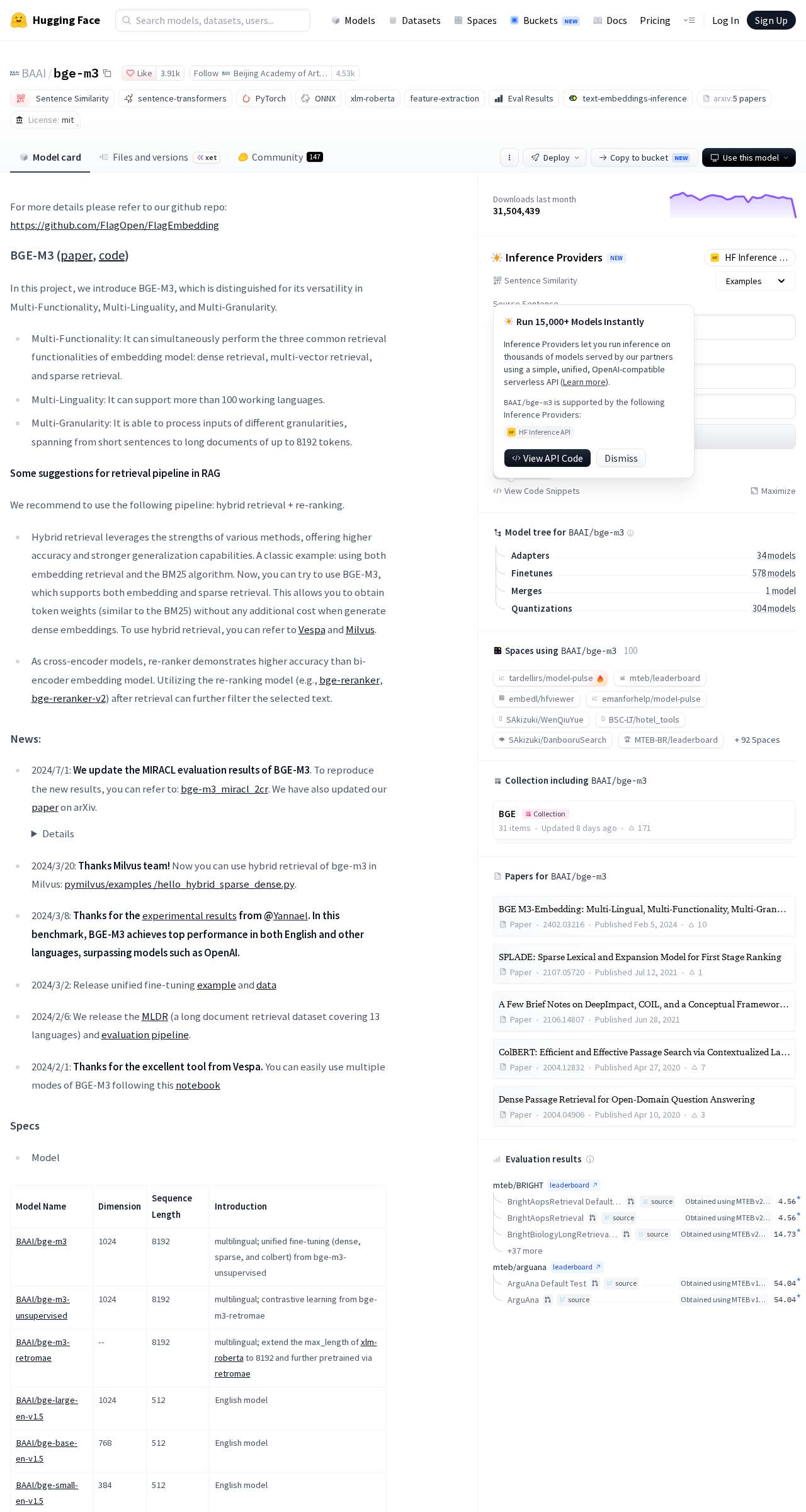 Screenshot of the BGE-M3 website