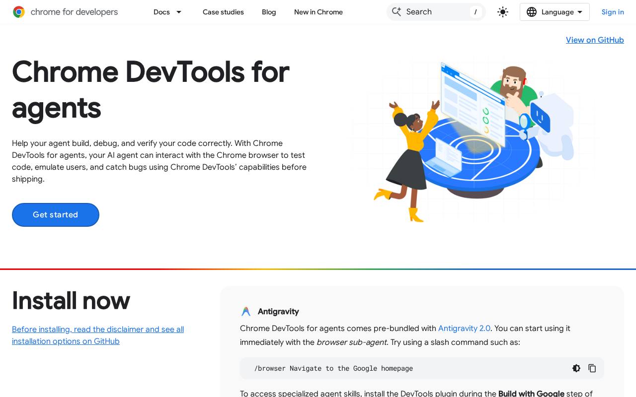 Screenshot of the Chrome DevTools MCP website
