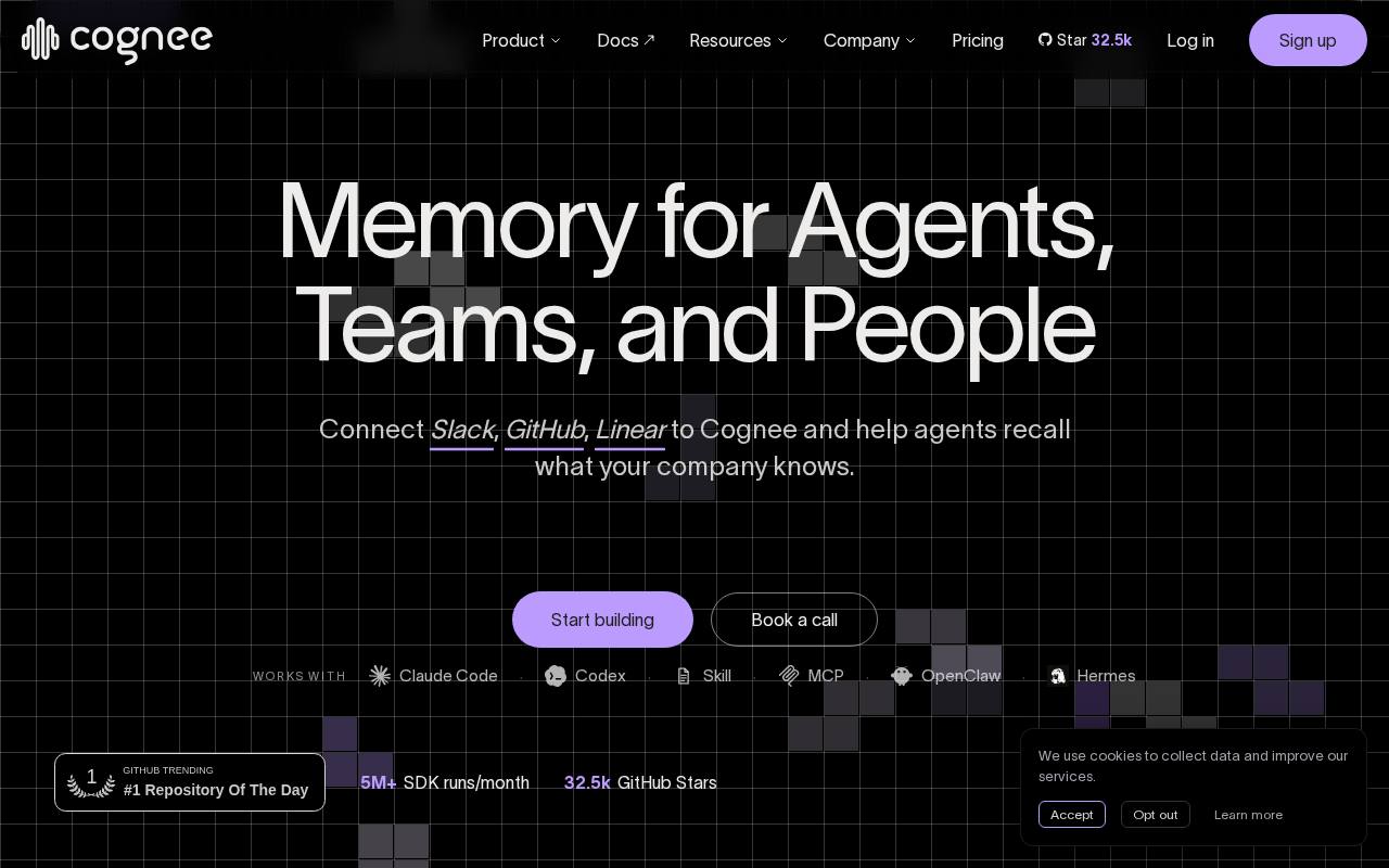 Screenshot of the Cognee website