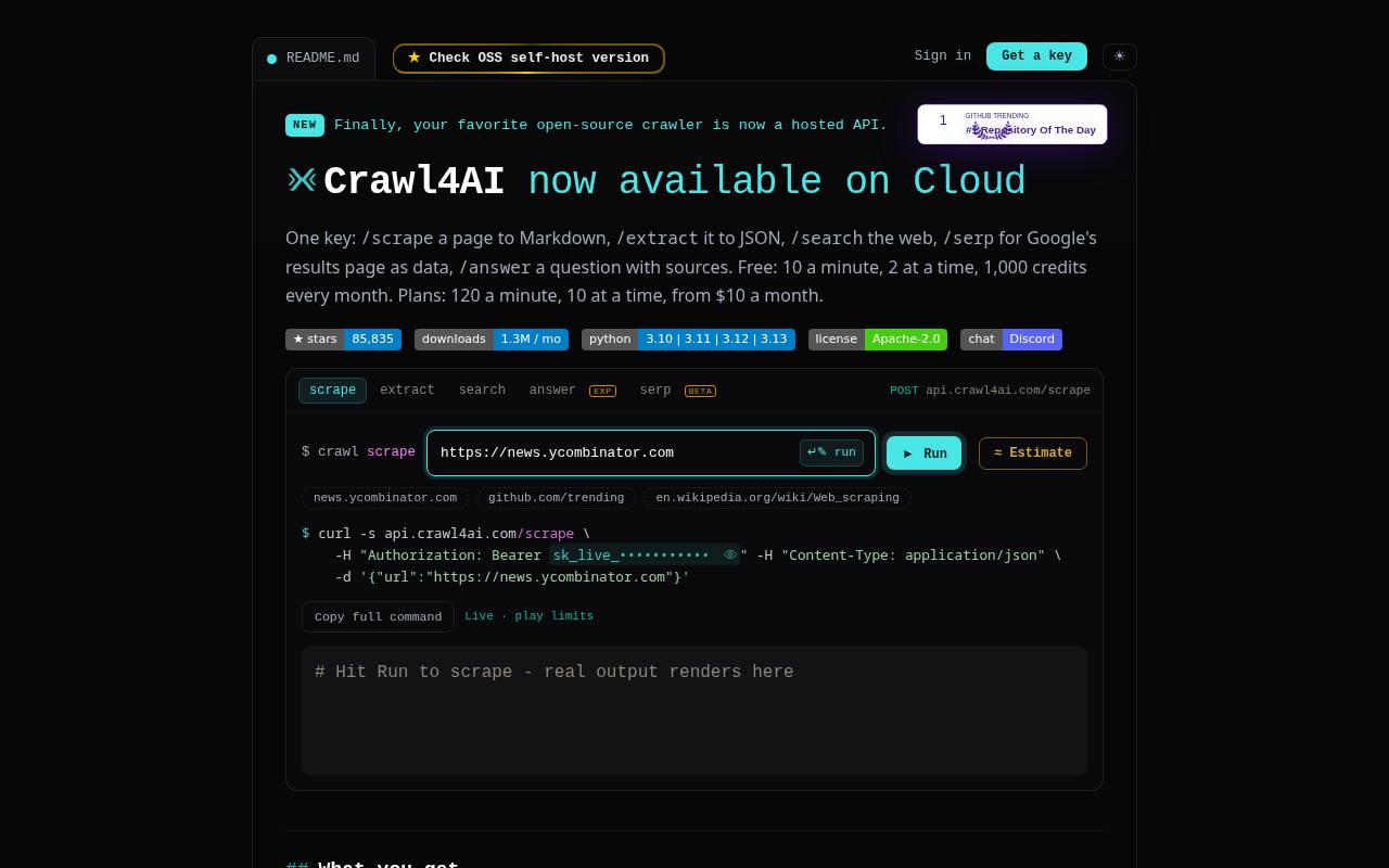 Screenshot of the Crawl4AI website