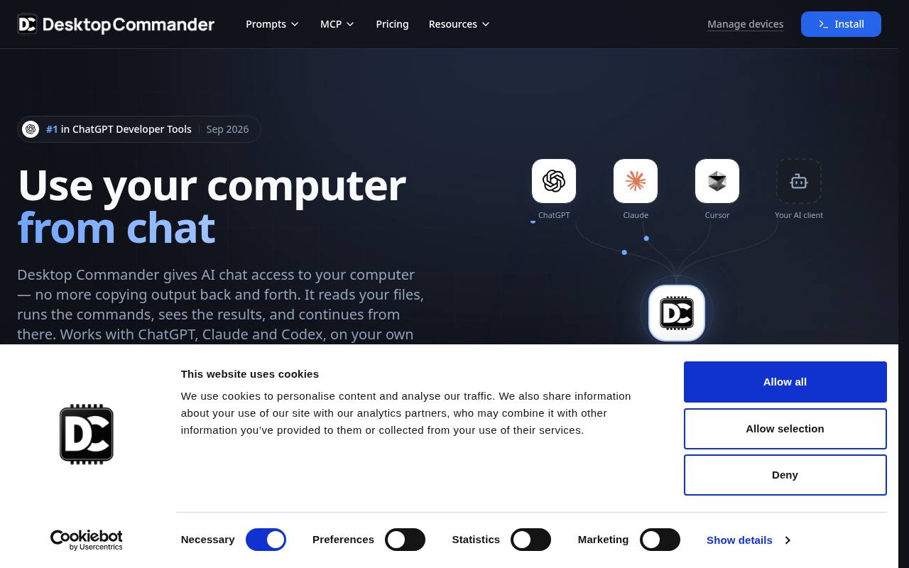 Screenshot of the Desktop Commander MCP website