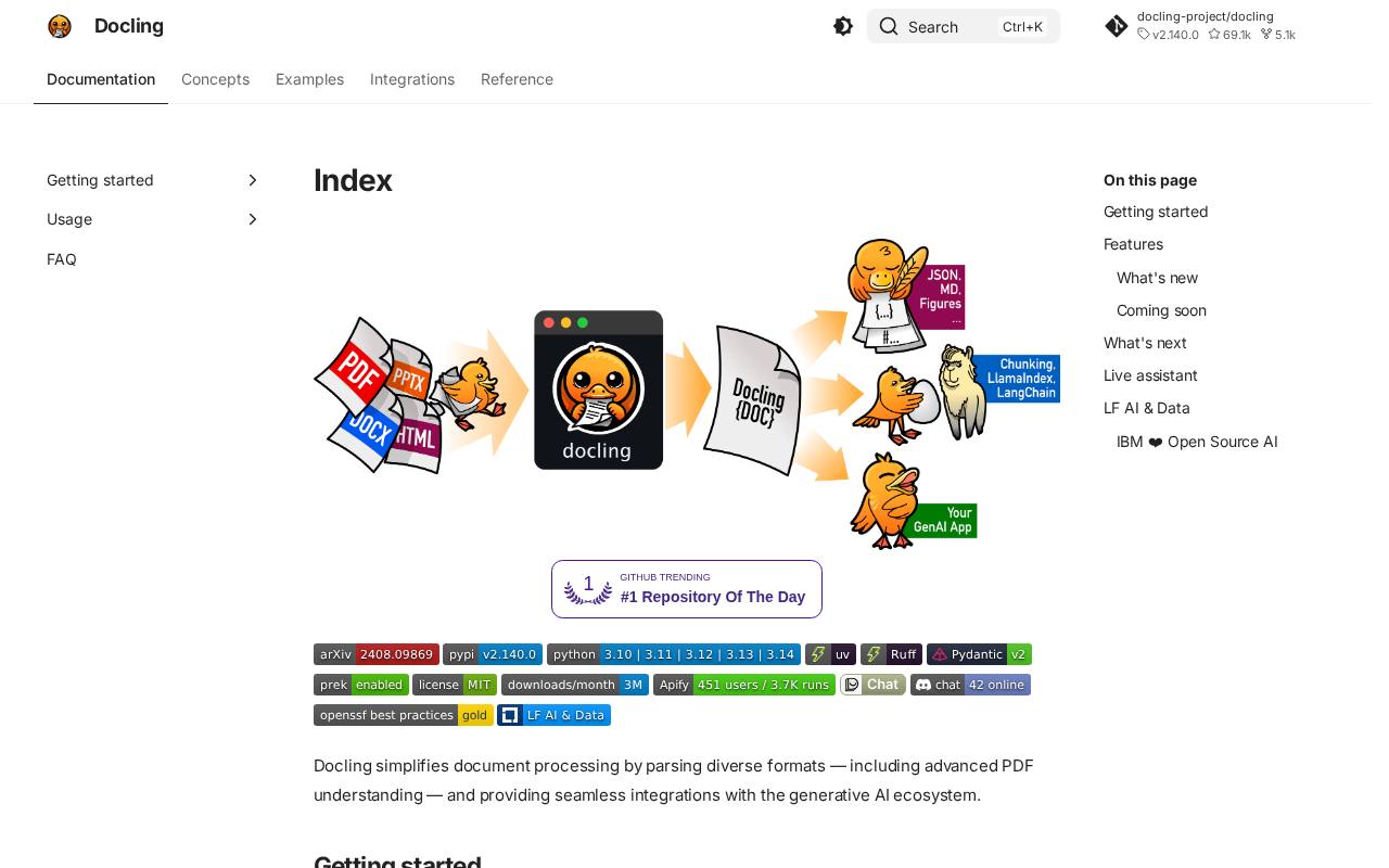 Screenshot of the Docling website