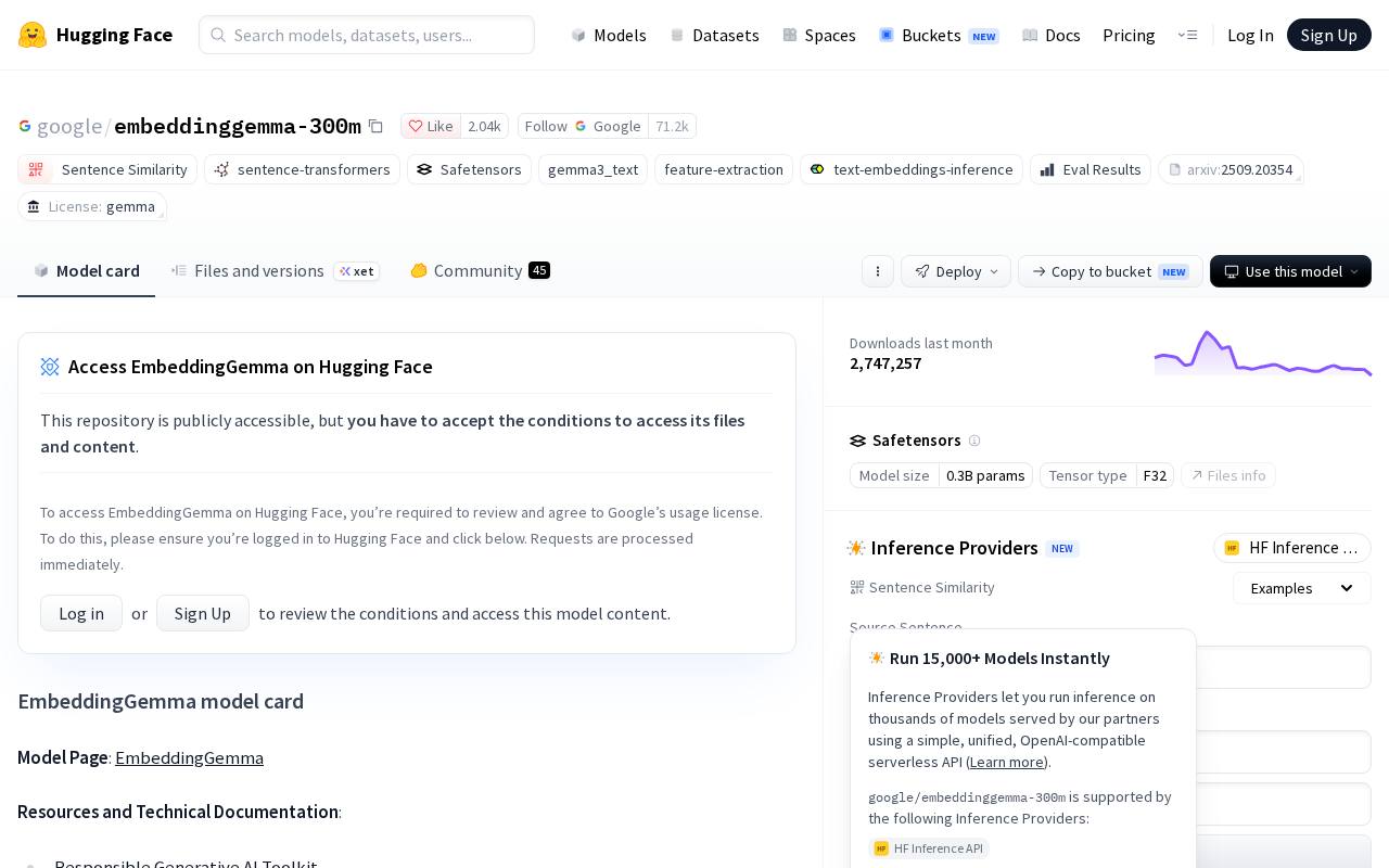 Screenshot of the EmbeddingGemma 300M website