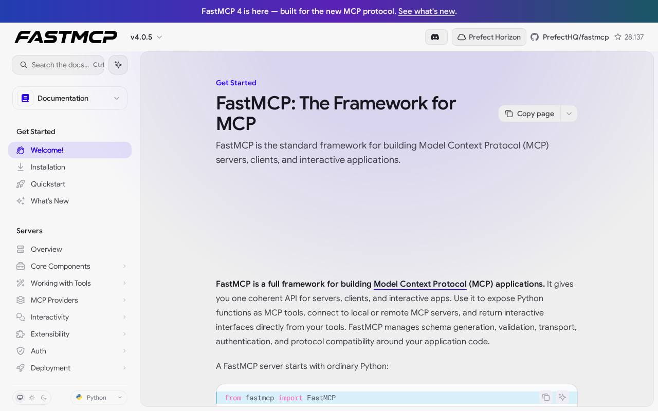 Screenshot of the FastMCP website
