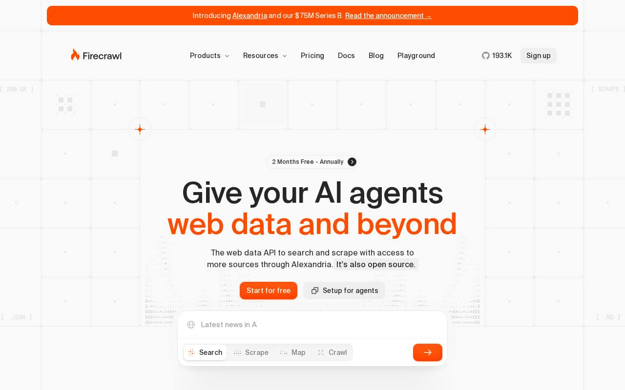 Screenshot of the Firecrawl website