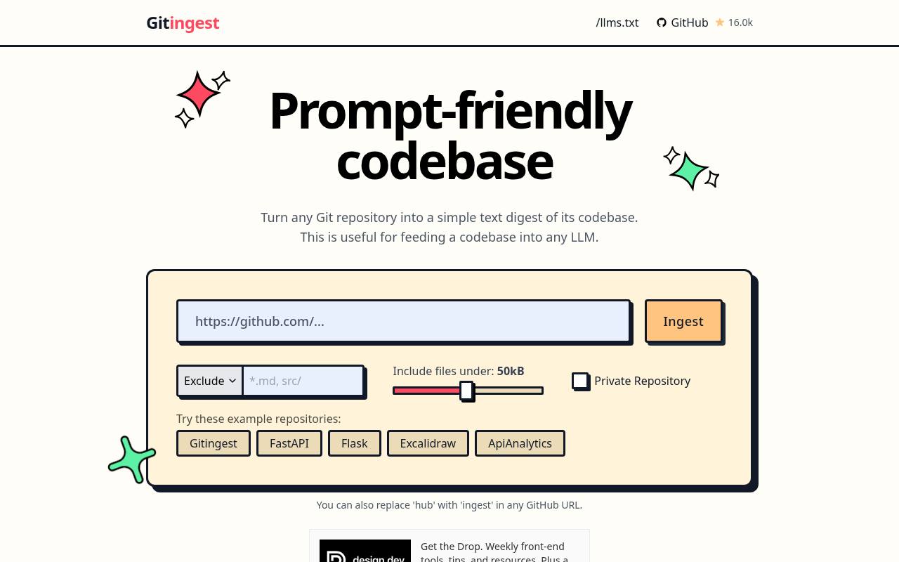 Screenshot of the Gitingest website