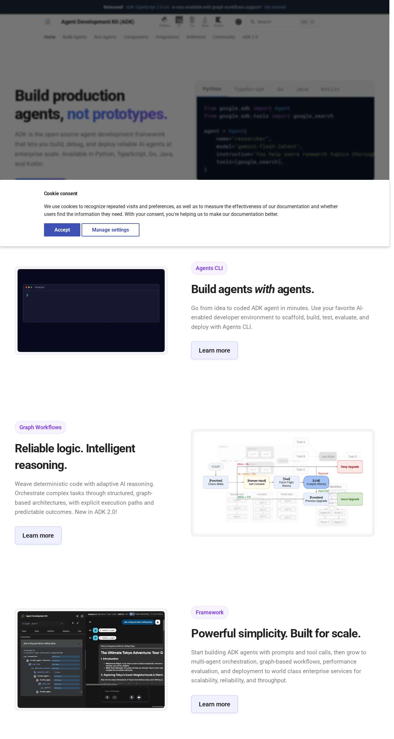 Screenshot of the Agent Development Kit (ADK) website