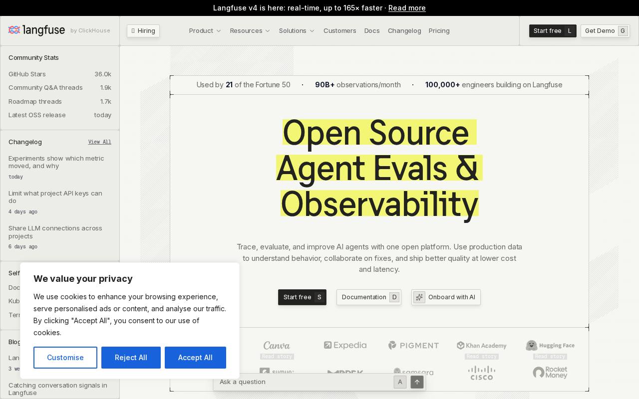 Screenshot of the Langfuse website