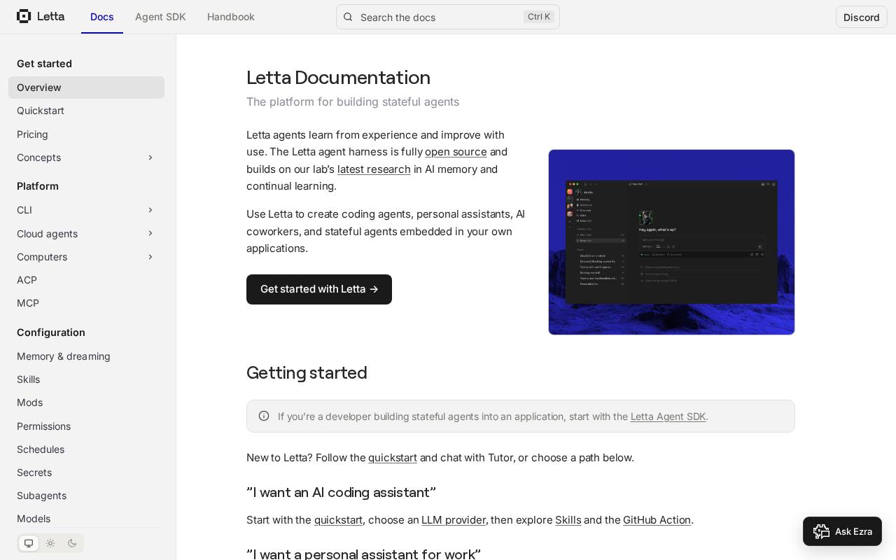 Screenshot of the Letta website