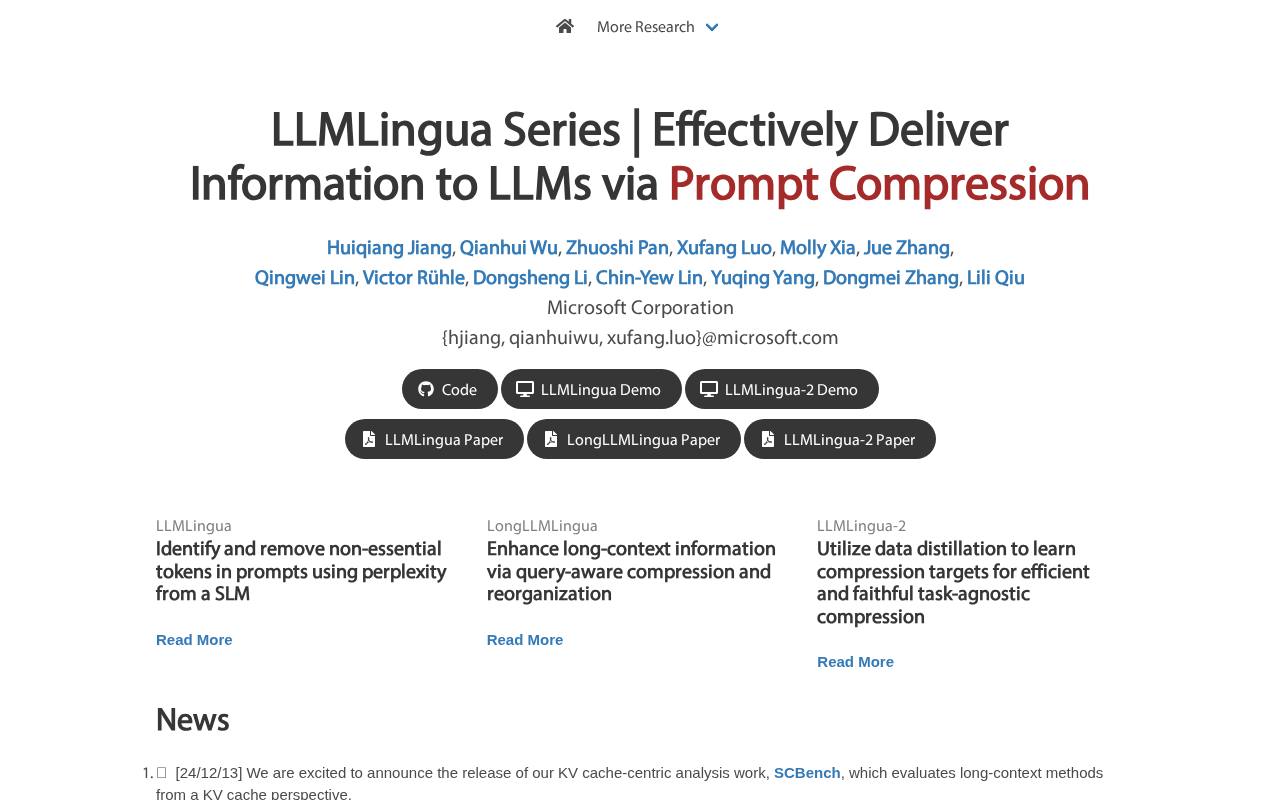 Screenshot of the LLMLingua website