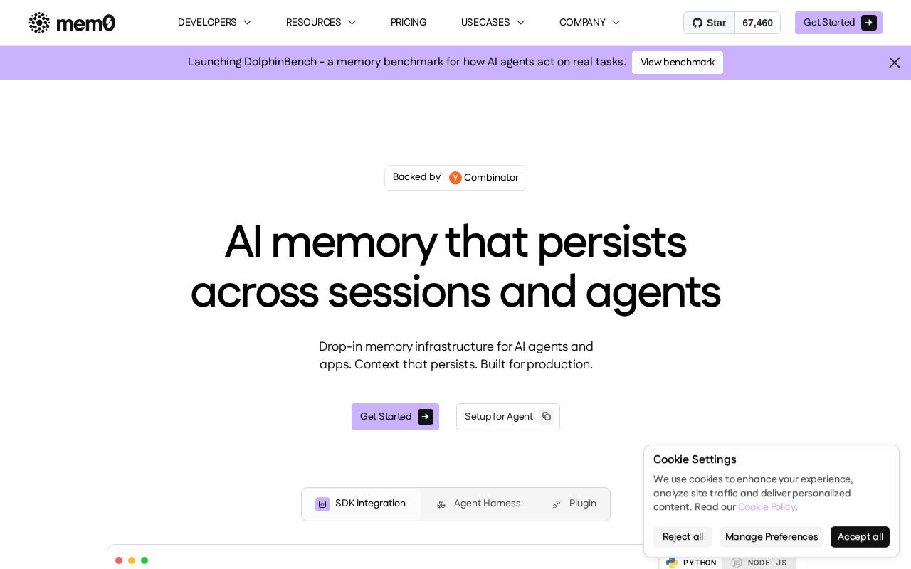 Screenshot of the Mem0 website