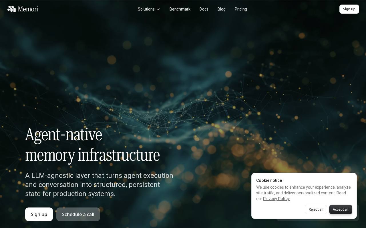 Screenshot of the Memori website
