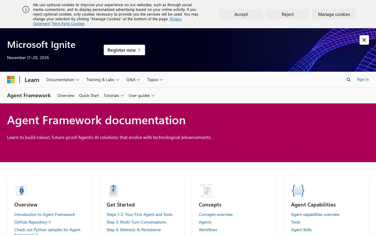 Screenshot of the Microsoft Agent Framework website