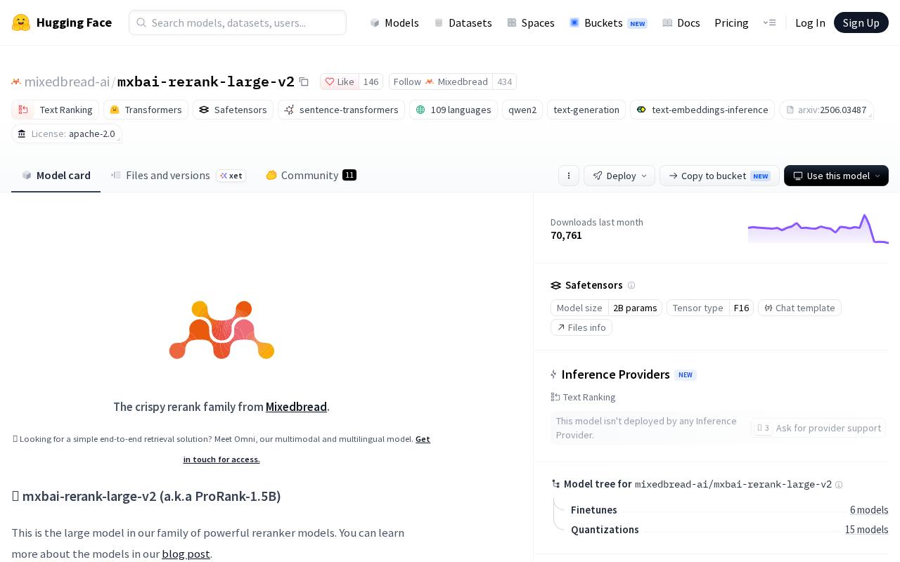 Screenshot of the mxbai-rerank-large-v2 website