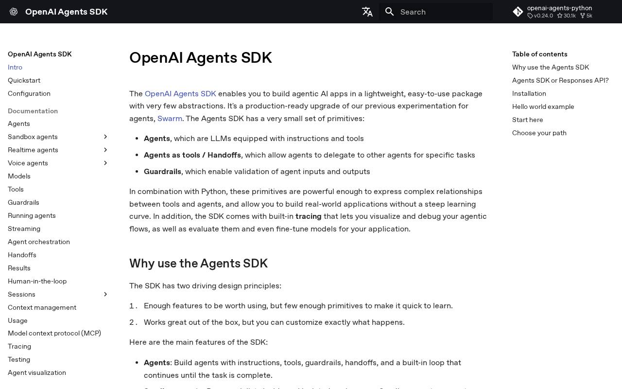 Screenshot of the OpenAI Agents SDK website