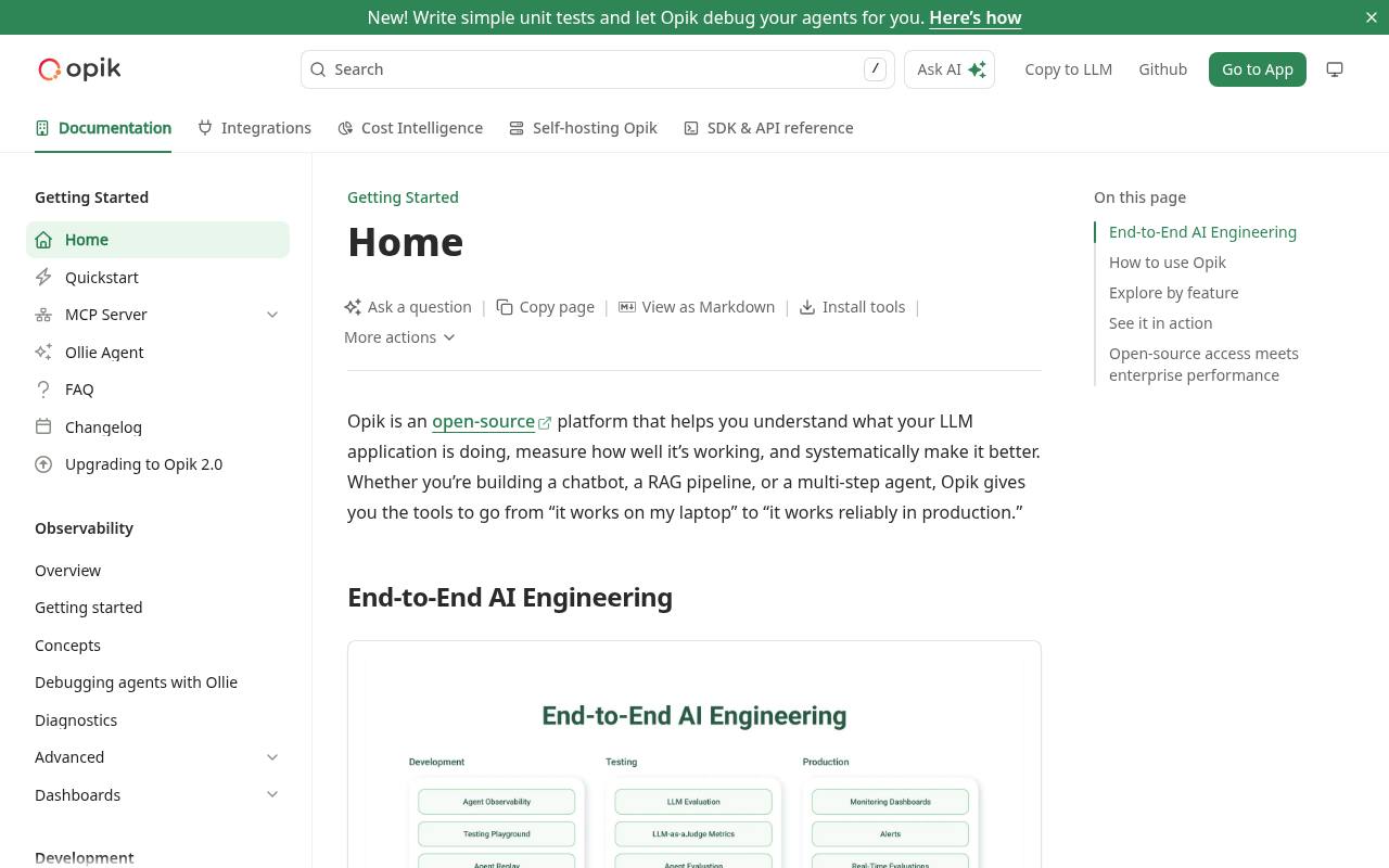 Screenshot of the Opik website