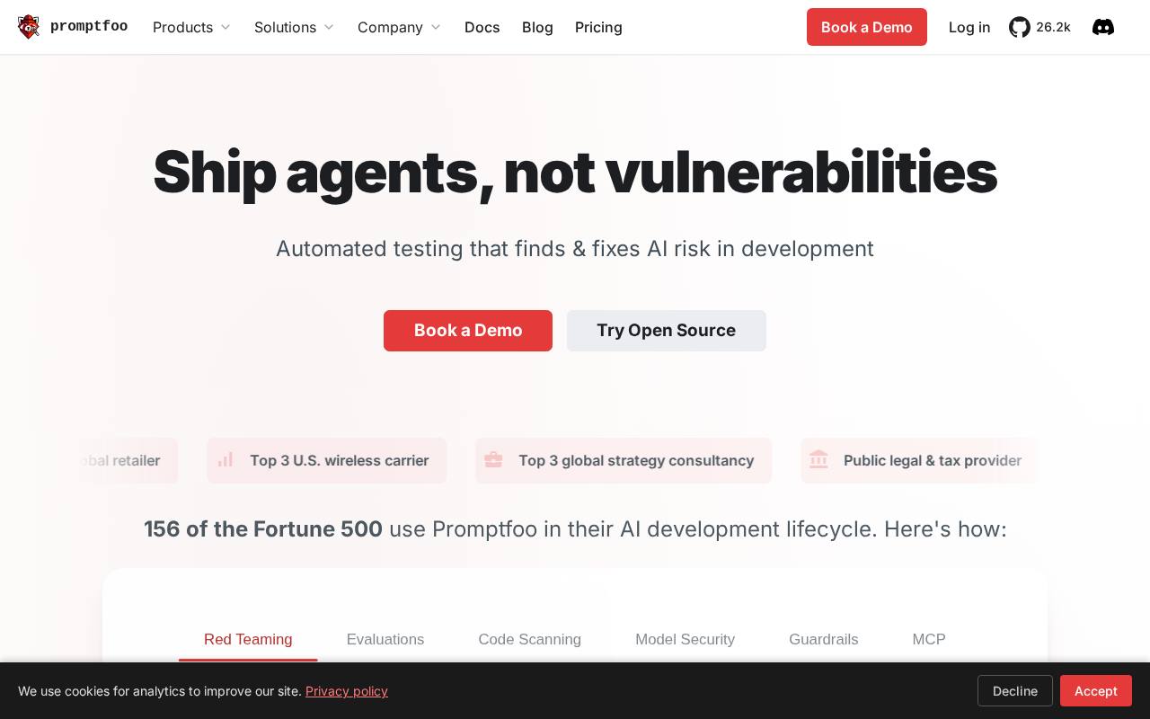 Screenshot of the promptfoo website