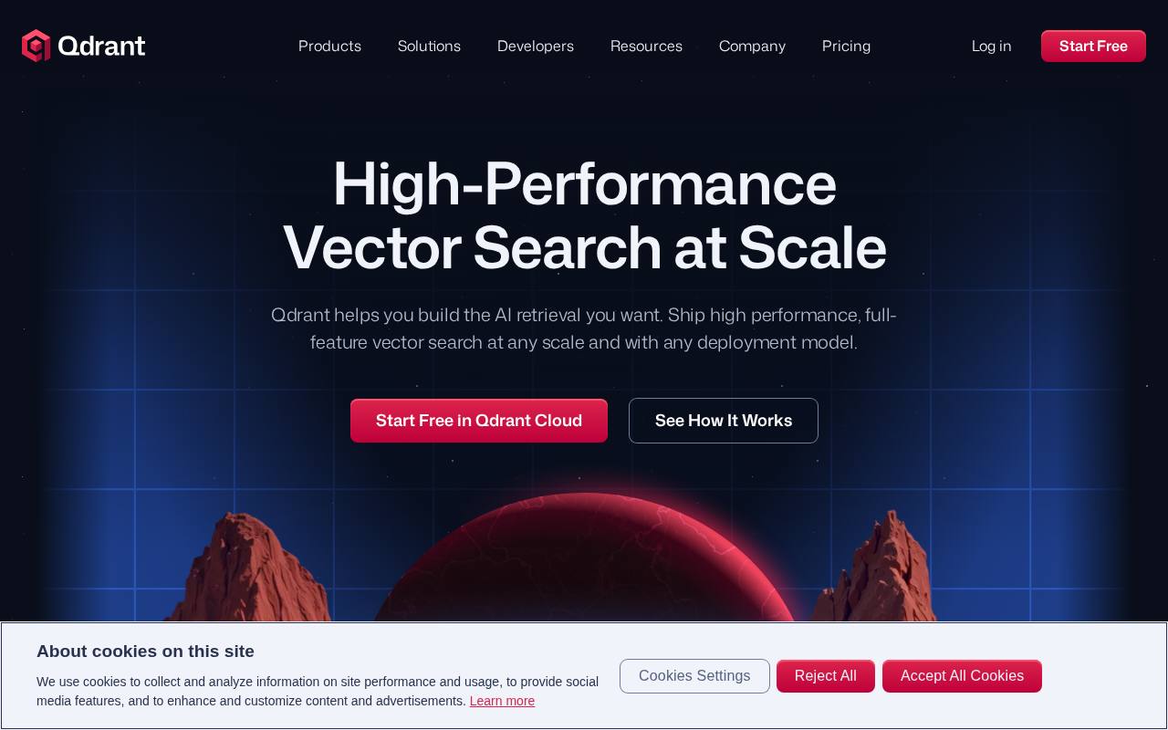 Screenshot of the Qdrant website