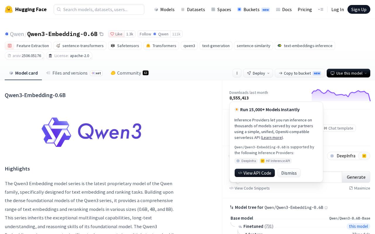 Screenshot of the Qwen3-Embedding-0.6B website