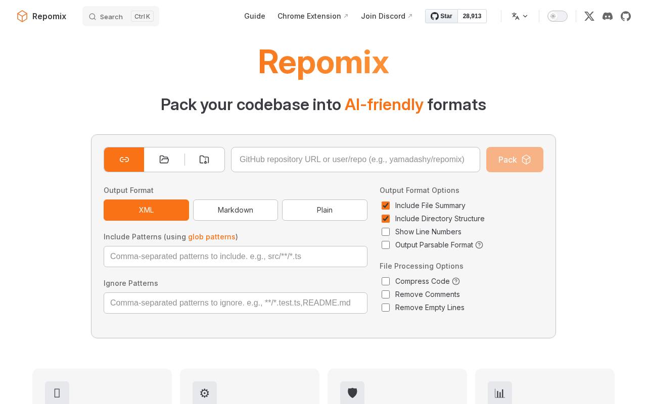 Screenshot of the Repomix website