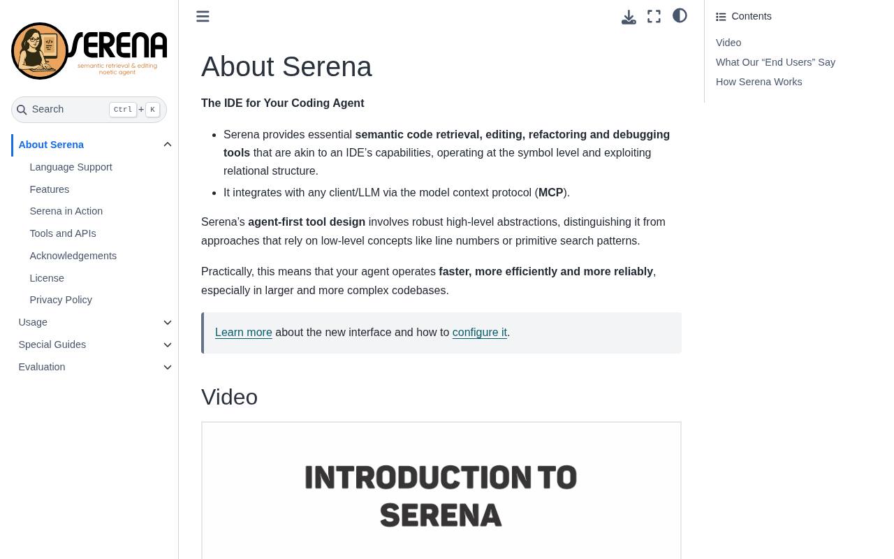 Screenshot of the Serena website