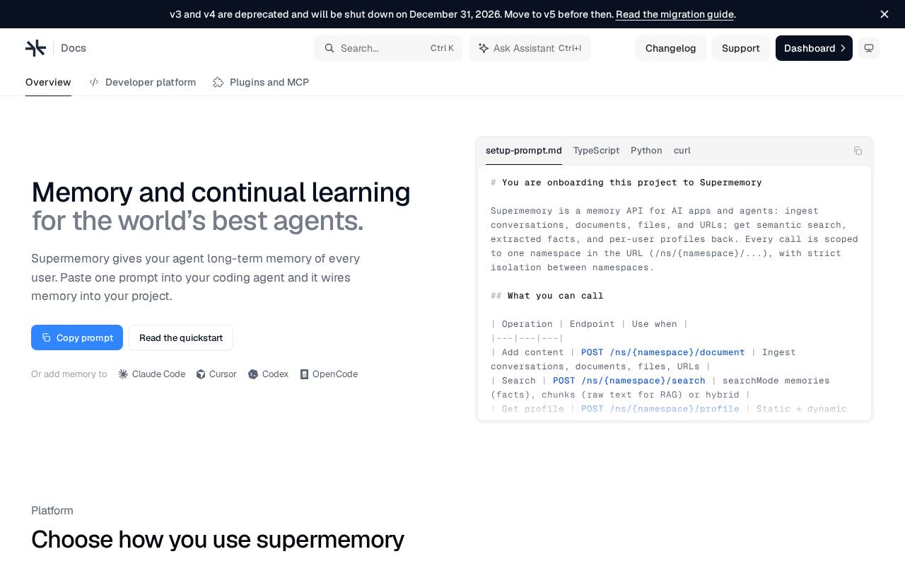 Screenshot of the Supermemory website