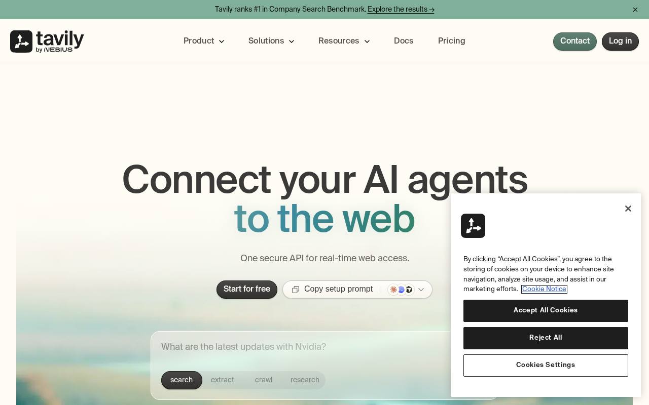 Screenshot of the Tavily website