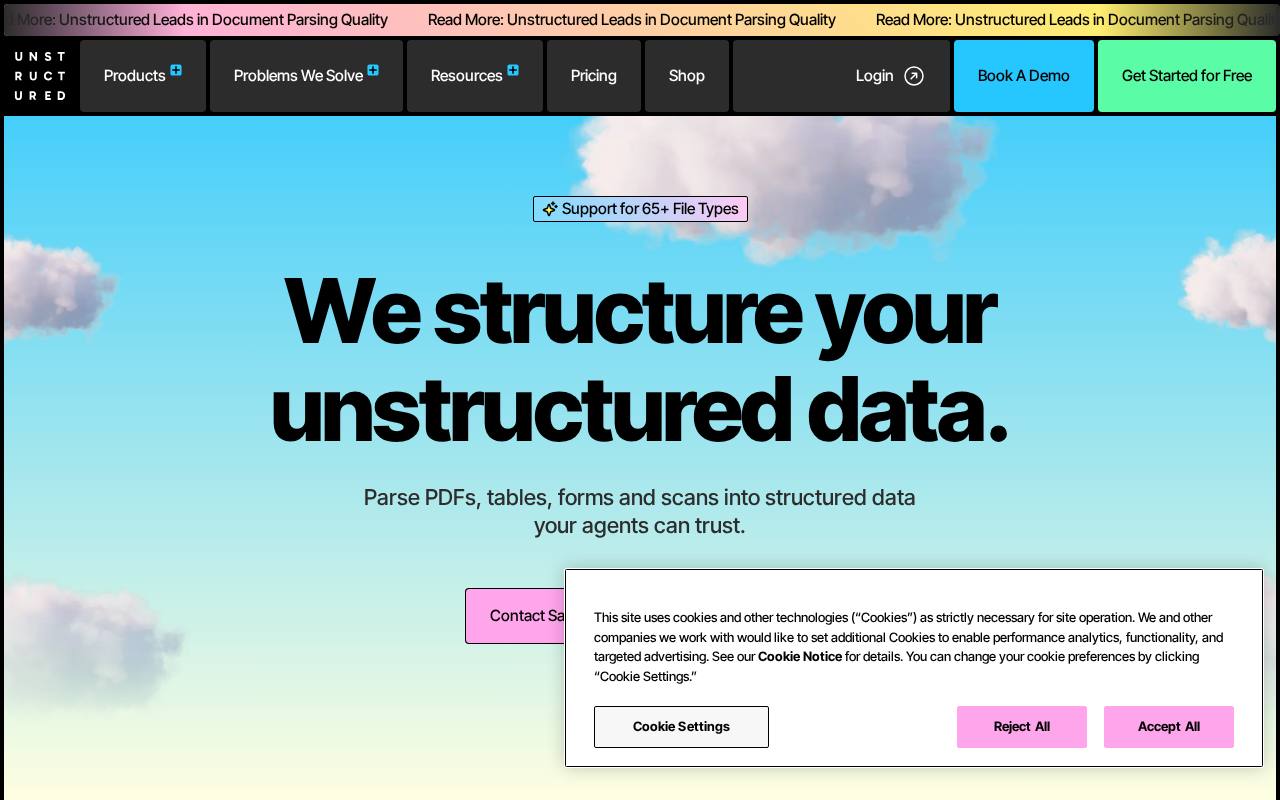 Screenshot of the Unstructured website